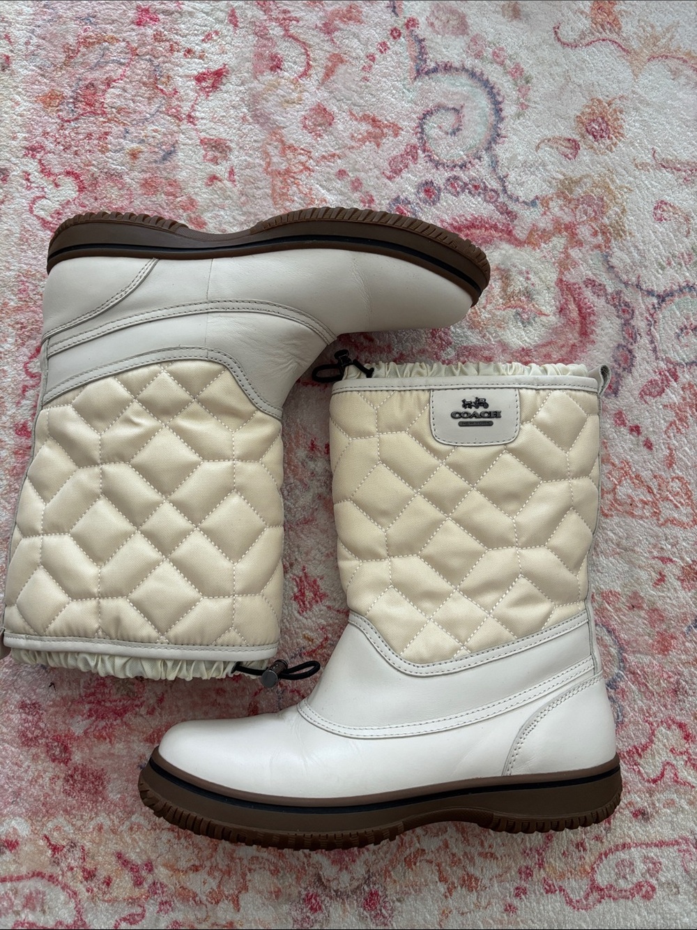 Coach Quilted Cream and Brown Winter Boots